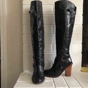 Genuine leather over the knee black boots